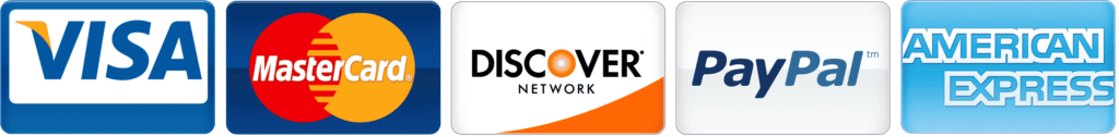 Accepted payment methods: Visa, Mastercard, Discover, PayPal, American Express